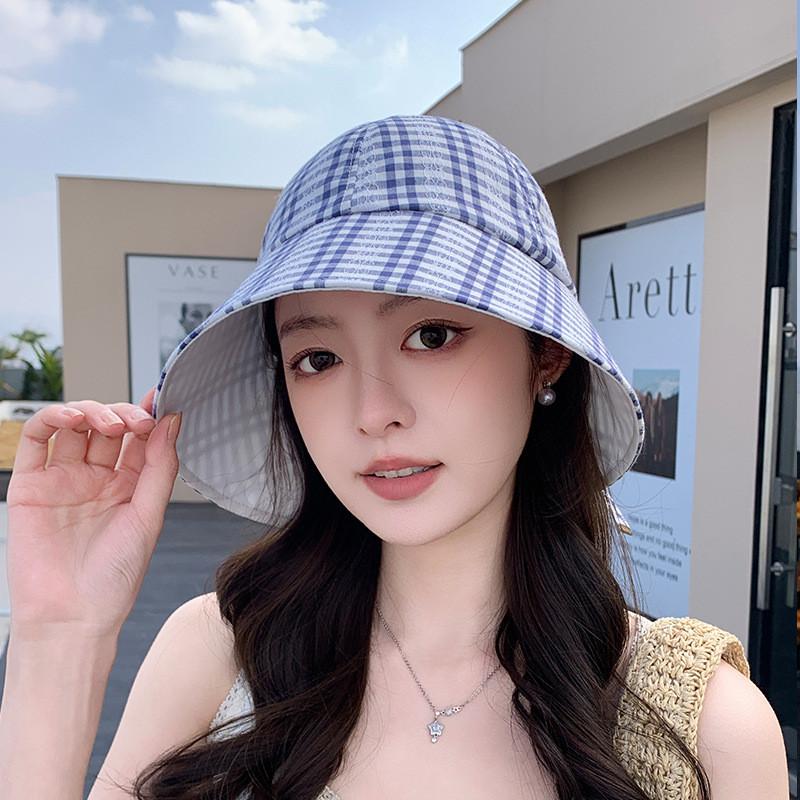 Plaid Bucket Hat With Sun Protection For Summer Outdoor Casual Women