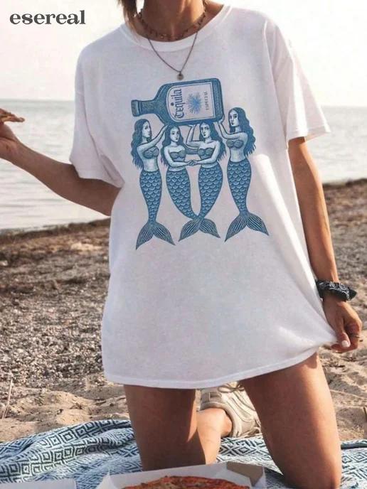 Oversized Pinterest print T-shirt Mermaid S