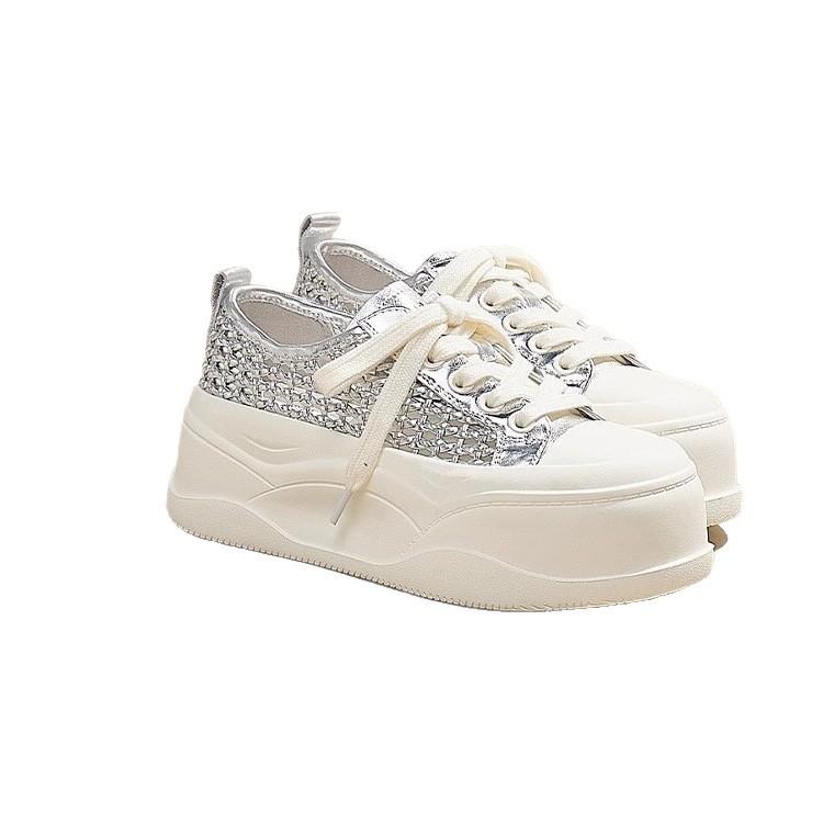 Ultra-light and breathable~ 7cm inner height-increasing hole shoes mesh white shoes women's 2025 new summer popular muffin board shoes