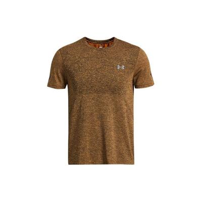 Seamless Logo Print Color Block Round Neck Fitted Running Sports Short Sleeve T-Shirt Men Wild-Orange 1375692-804