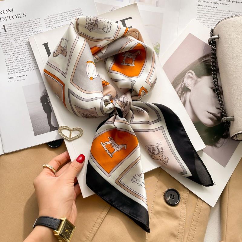 Elegant Silk-Like Square Scarf Women Korean Style Print Neck Lightweight 70x70cm Nylon Fashion Accessory