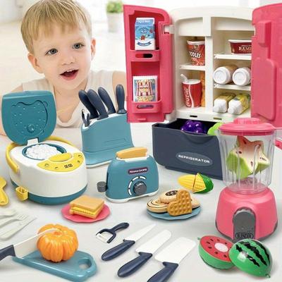 Kids Cooking and Baking Playset Simulation Rice Cooker Microwware Gas Refrigerator Toy Pretend Play Kitchen for Boys & Girls