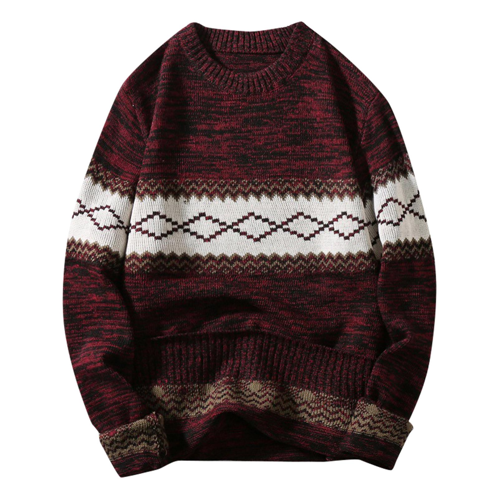 

Модный повседневный мужской свитер с длинным рукавом и круглым вырезом, свободный пуловер XXXL винный