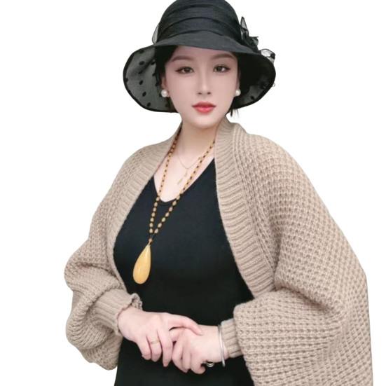 Autumn Winter Knitting Shawl Ribbed Trim Long Sleeve Open Front Shawl Wrap Solid Color Ribbed Trim Cozy Wrap