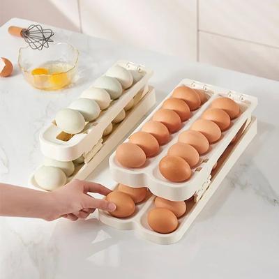 Caja de almacenamiento de huevos plegable con puerta lateral para refrigerador, enrollable, de grado alimenticio, con desplazamiento automático, organizador de cocina