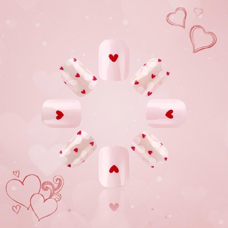 24 Pcs Short False Nail Love Heart Full Cover Stick on Nail Valentines Day Artificial Nail Press On Nail for Women