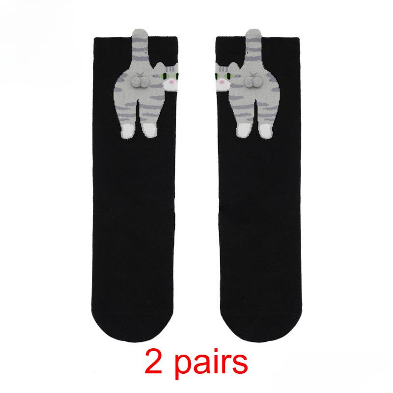 2 Pairs Cartoon Cute Cat Balls Cotton Socks Kawaii Lolita Knitting Socks Women Girls Middle Tube Sleep Sock Cat Print Floor Sock