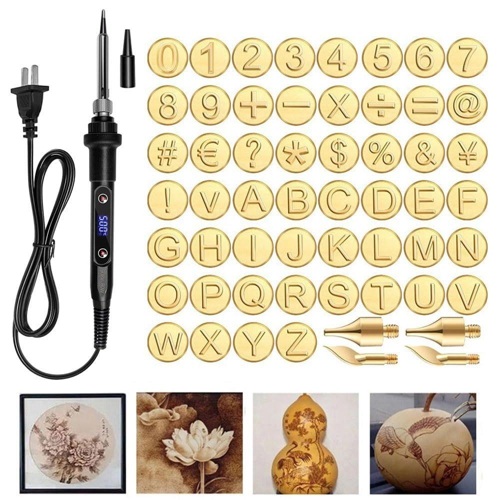 Internal Heat Wood Burning Pen Tips Kit Embossing Woodworking with Alphabet Carving Set Wood Burning Letter Stamp