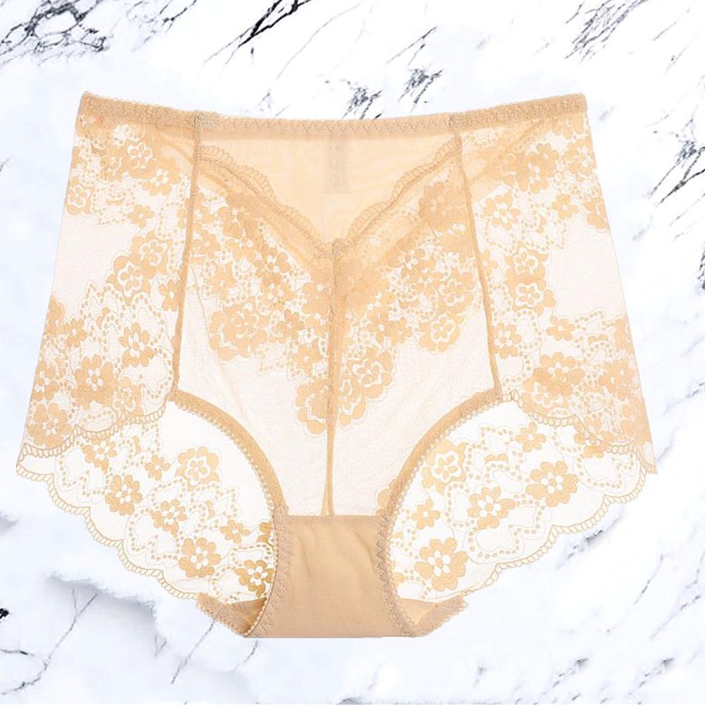 Plus Size M-3XL Big Women Floral Transparent Lace Panties Sexy High Waist Underwear Hollow Out Solid Color Perspective Lingerie