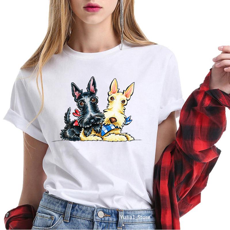 Cute Cartoon T-shirts for Women Harajuku Kawaii Scottish Terrier Animal Print Tee Shirt Femme Summer Cute Tops Dog Lover T Shirt