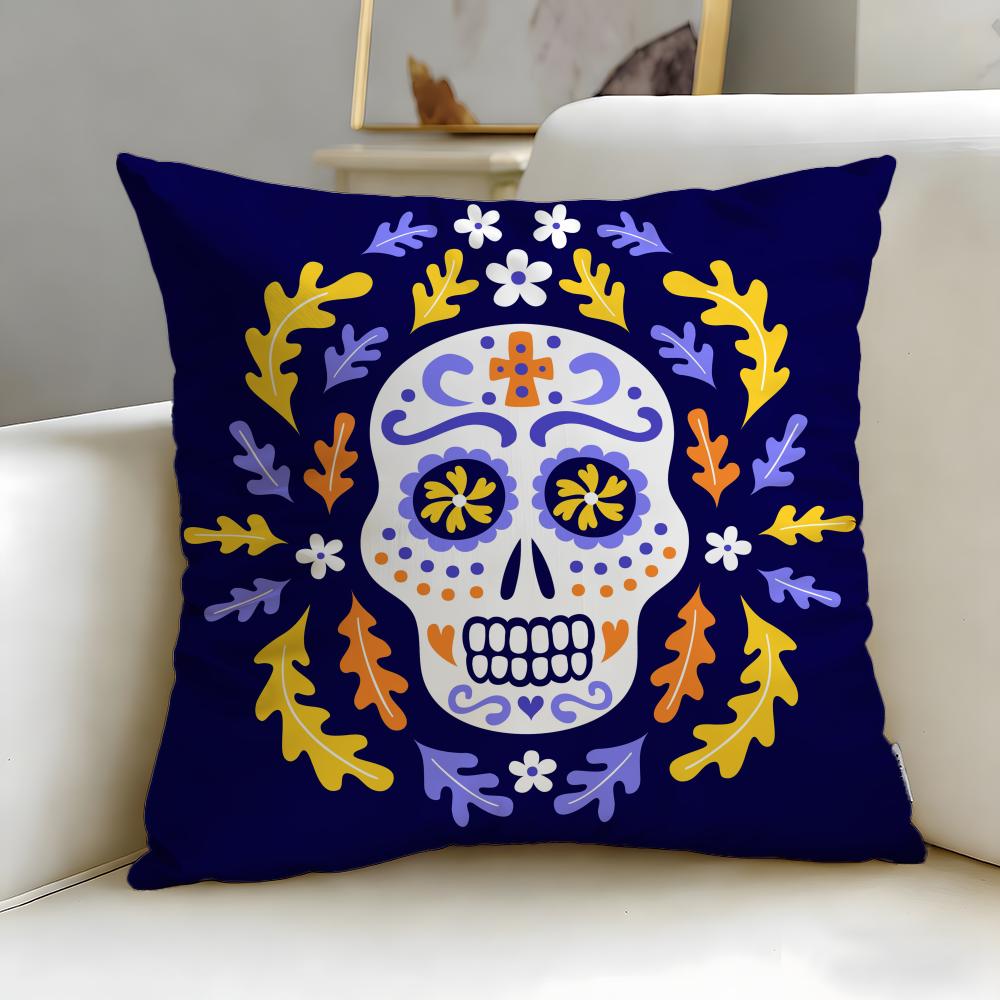 holiday Mexico Easter Flower Skeleton Cushion Cover Soft & Easy-Wash Pillow Case – Versatile for Couch, Bed, Travel and Office