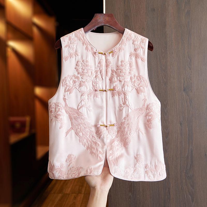 2026 Spring Arrival: High-End Embroidered Mulberry Silk Vest for Women Extra Large