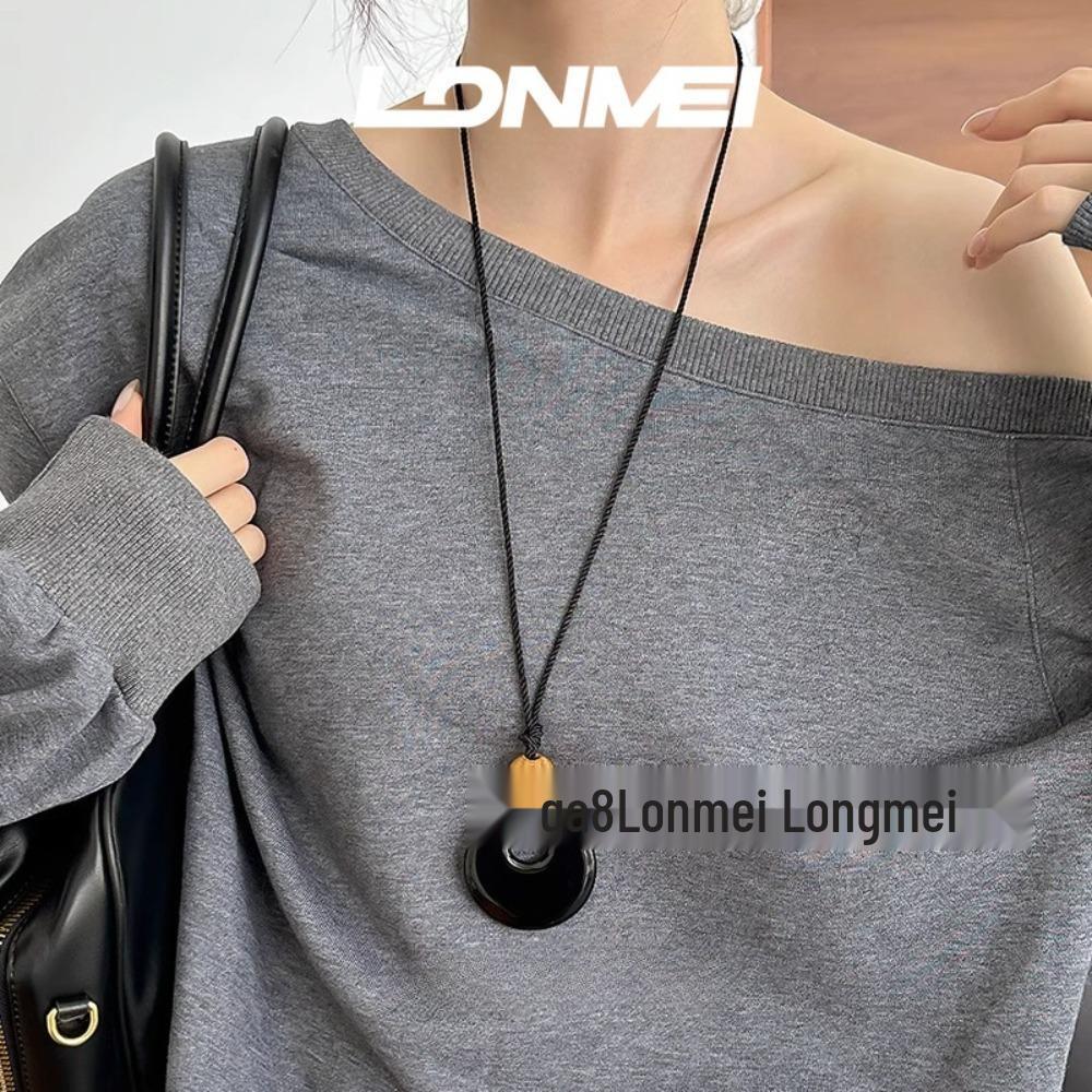 

Elegant Black Cord Necklace with Chinese-Style Ping an Buckle Pendant for Women Other