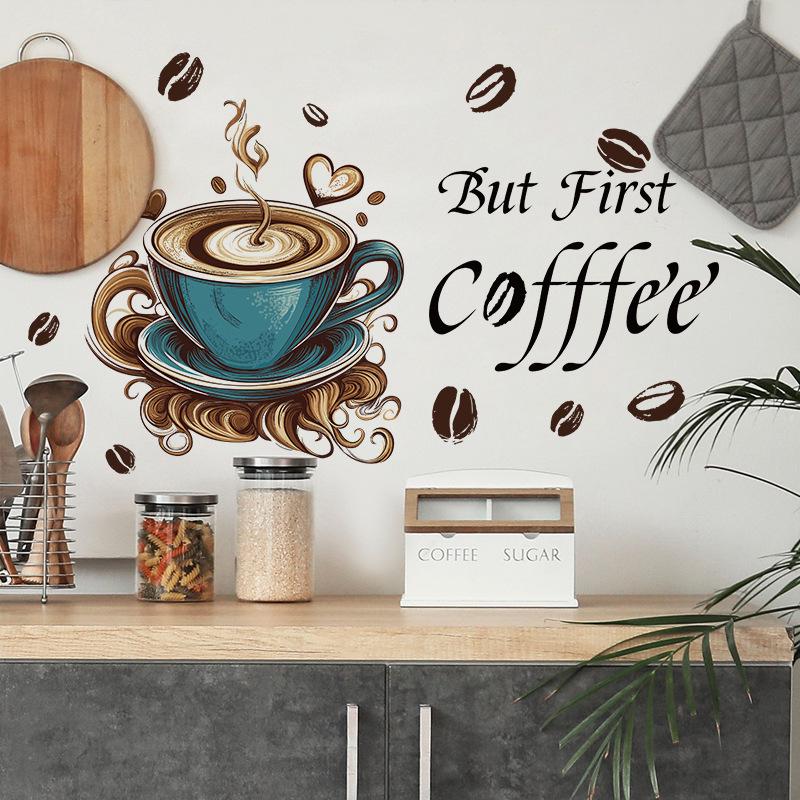 Removable English Coffee Cup Wall Sticker for Kitchen, Bedroom, or Living Room