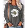 Women's autumn and winter fashionable casual loose sunflower print round neck long sleeved T-shirt top