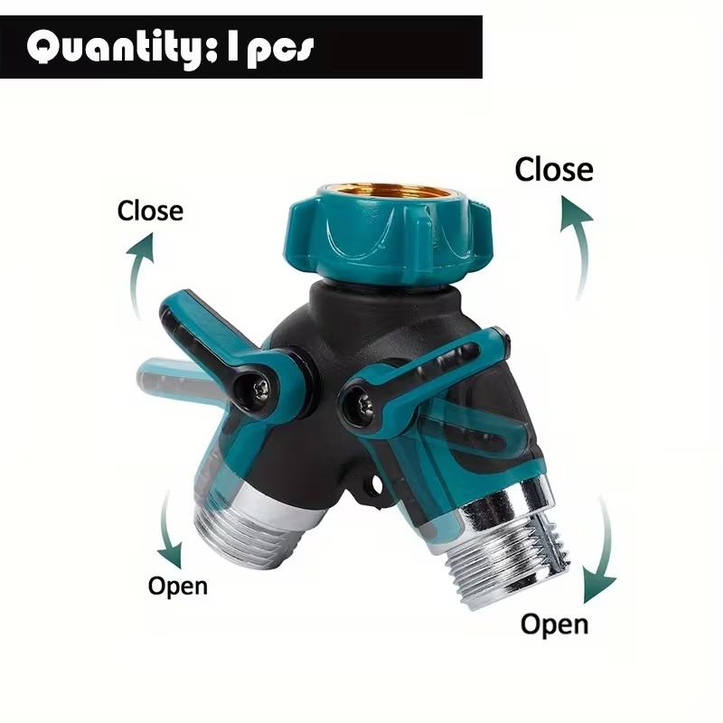 2-Way Hose Splitter with 2 Valves,  Water Pipe Diverter Double Outlet Y Connector with Individual Shut Off Valve,Suitable for Outdoor Garden Watering