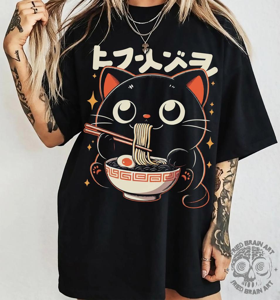 RaUnisex Cat TShirt Kawaii Anime Foodie Tee Graphic Tee Gift TShirts Tee Top Shirt Graphic Short Sleeve