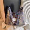 2025 spring and summer new color printed canvas bag denim double-sided messenger bag versatile commuter tote bag