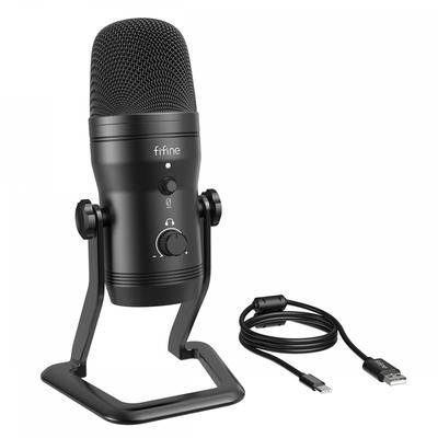 FIFINE USB Microphone Condenser Microphone Stereo Recording Microphone with Mute Button and 3.5mm Earphone Terminal for Audio Monitoring, Adjustable P