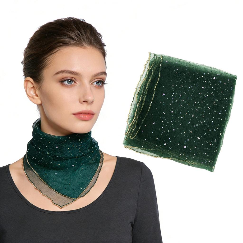 80cm Glitter Rhinestone Square Scarf, Sparkly Mesh Head Wrap for Women