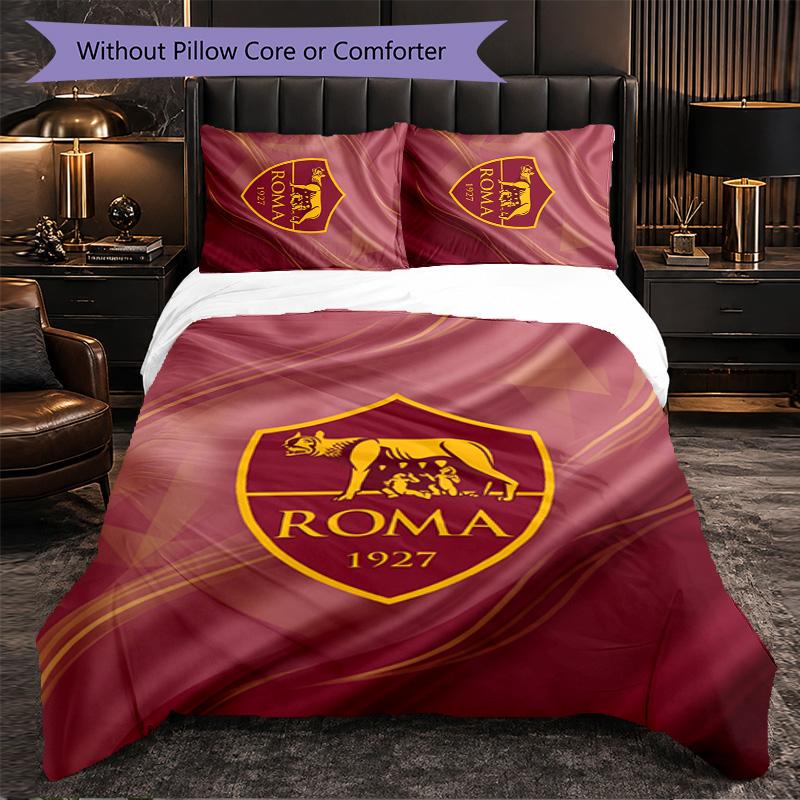 Biancheria da Letto a Tema AS Roma Set 3 Pezzi Copripiumino Biancheria da Letto Decorativa per Stanza Adolescenti Decorazione Casa