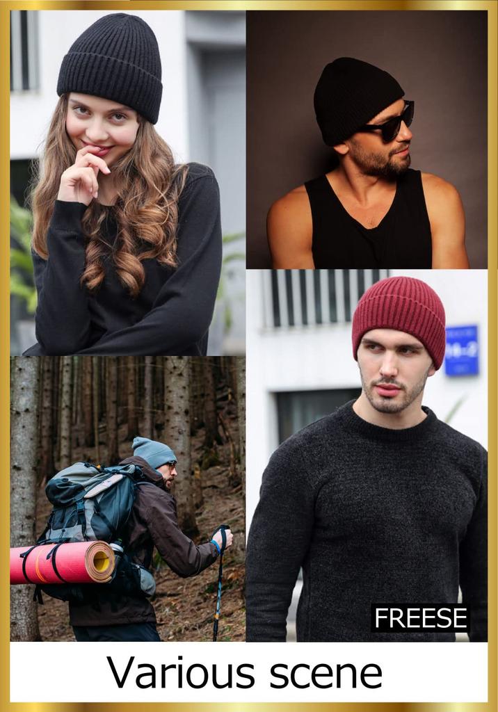 [FREESE] Knit Hat, Beanie Cap, Cold Protection, Warm, High Quality Rayon, Thick Ribbed Plain Color, UV Protection, One Size Fits Most (black)