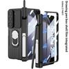 Samsung Z Fold 5 Magnetic Leather Armor Case with Push-Window Lens & Pen Holder