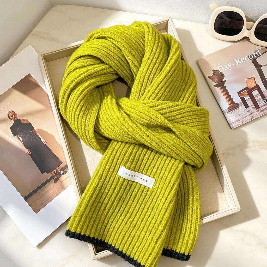 Autumn and winter Korean version of warm scarf color matching design thickened knitted scarf women's versatile high-end fashion scarf