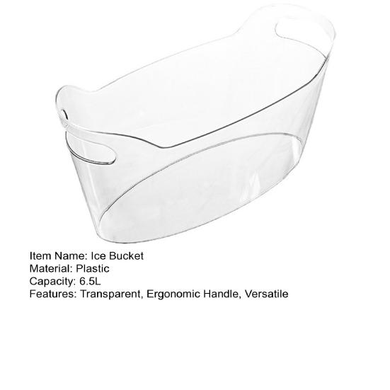 Ice Bucket Transparent 6.5L Large Capacity Drink Cooler for Wine Beer Champagne Thickened Food-Grade Plastic Barrel with Handle Portable Party Chiller