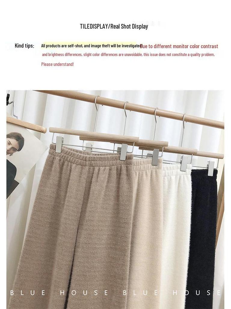 2025 Women's Petite Wide-Leg Knitted Drawstring Pants - Autumn/Winter Thickened Casual Long Pants