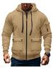 Men's Hooded Zipper Jacket - Autumn/Winter Casual Solid Color Plus Velvet Sweatshirt