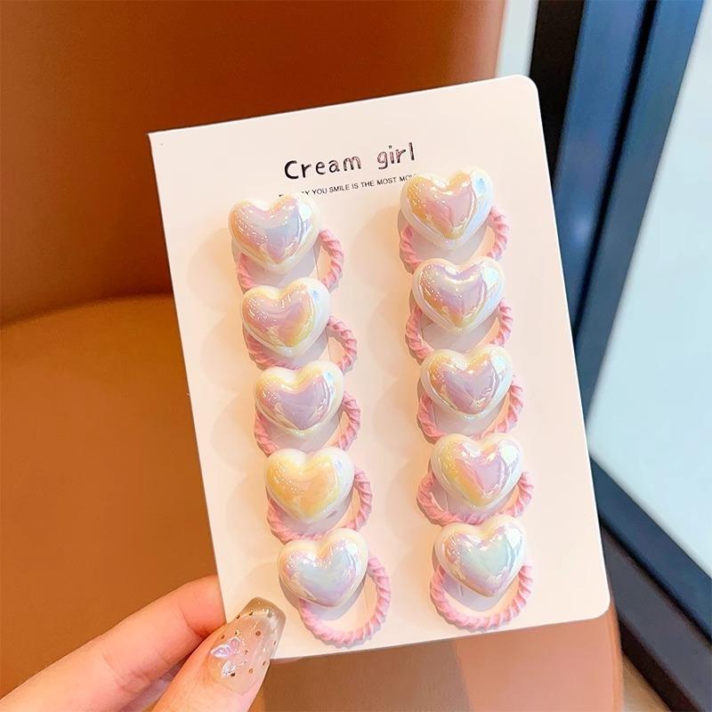 10Pcs/Set Cute Baby Girl Hair Love Bands Cartoon Love Heart Star Hair Ties Toddler Elastic Rubber Band Kids Hair Ropes Headwear