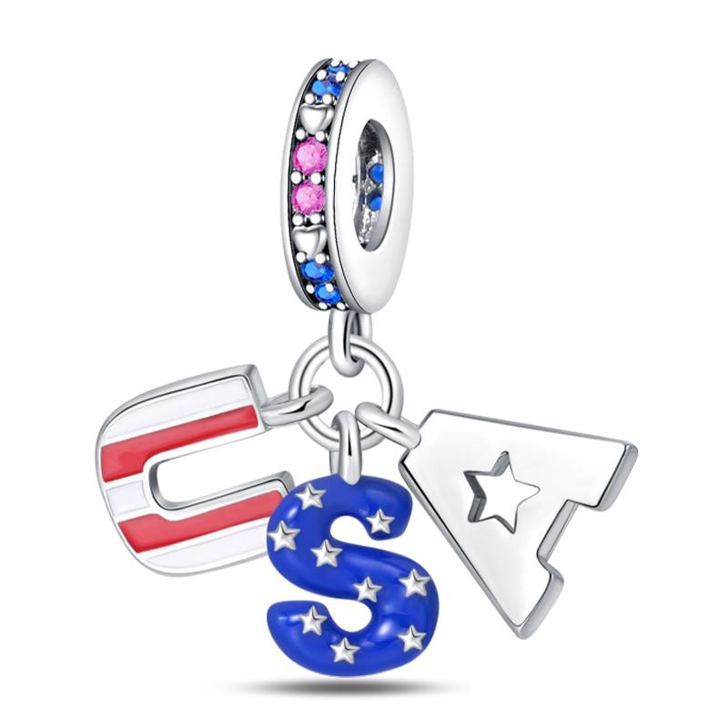 Charms Fit Pan S925 Silver American Style USA Eagle Independence Day Camera Passport Beads Original Bracelets DIY Fine Jewelry