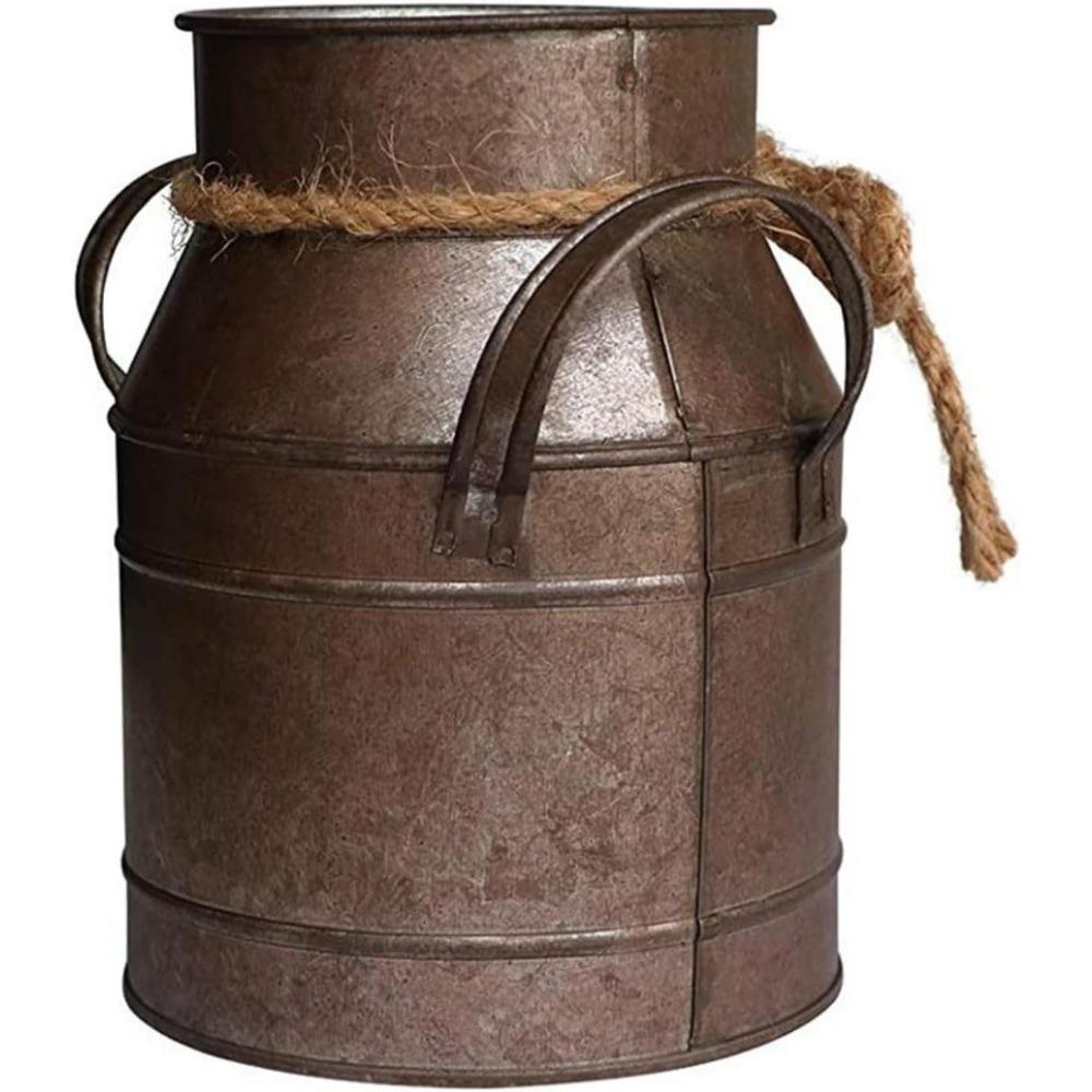 2pcs Vintage Rustic Antique Decorative Flower Vase Shabby Chic Classy Designed Metal Vase Primitive Distressed Iron Vase Bucket