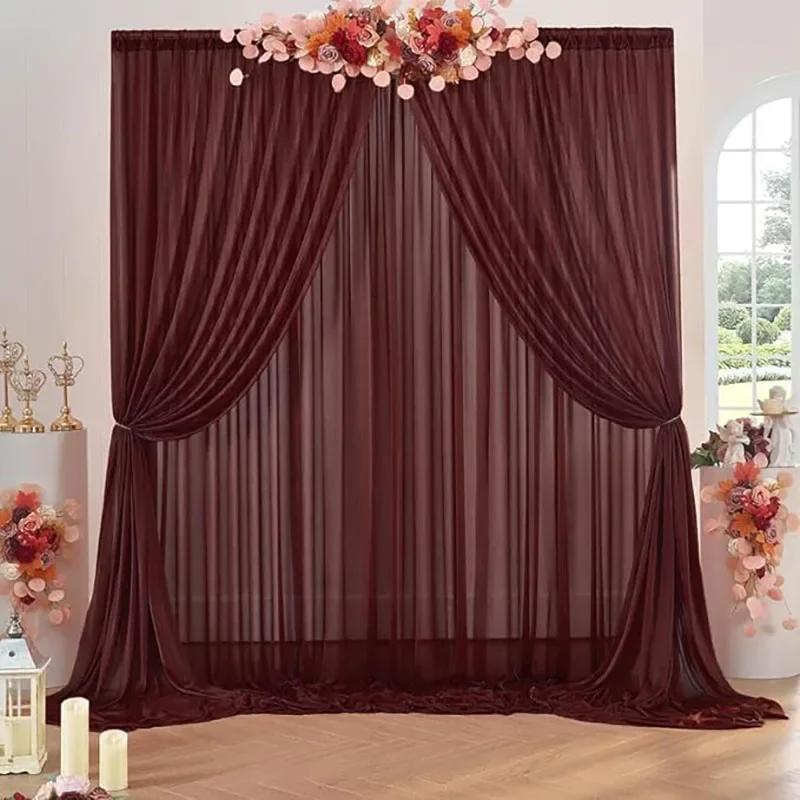 2pcs 5ft x10ft Chiffon Backdrop Curtains, 2 Layer Sheer Fabric Backdrop Drapes Drapes for Bridal Shower Wedding Arch Party Decor
