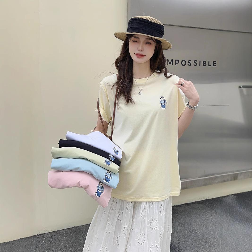 

2025 Minimalist Ice Porcelain Cotton Women s Plus Size Short Sleeve T-shirt - Loose, Slimming & Versatile Casual Print Top One Size [90-150 kg]