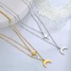 Boho North Star Moon Pendant Necklace Stainless Steel Double Layer Clavicle Necklaces Kpop Jewelry Gift for Women