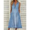 Solid Color Sleeveless V-neck Denim Dress Solid Sleeveless V-neck Dress