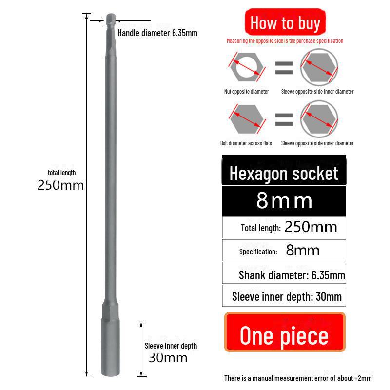 5.5-19mm Deep Hex Socket: Extended Air/Hand Drill Screwdriver Head