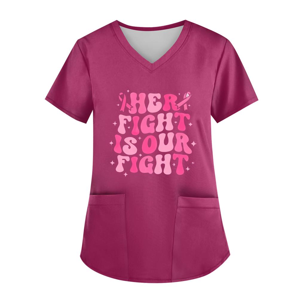 Women's V-Neck Short-Sleeve Pocketed Top With Side Slit