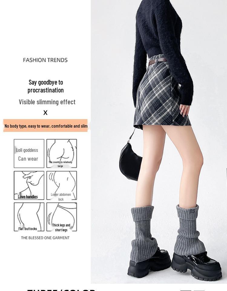 Women's High Waist Plaid Wool A-Line Skirt - Retro Style for Spring and Autumn
