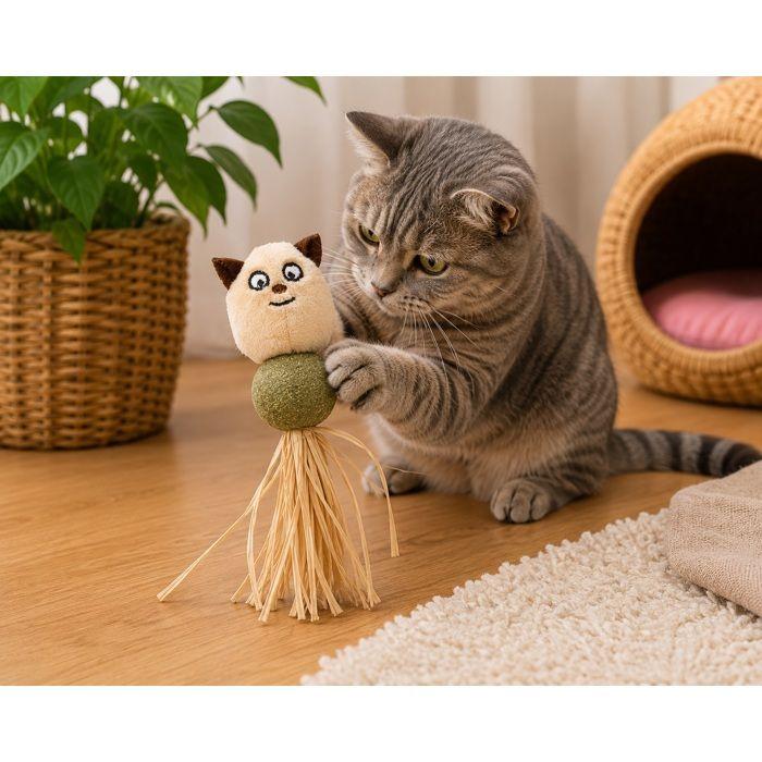 Jouet en peluche pour chat - EDEN - Katti - balle de cataire naturelle - rubans interactifs - texture moelleuse