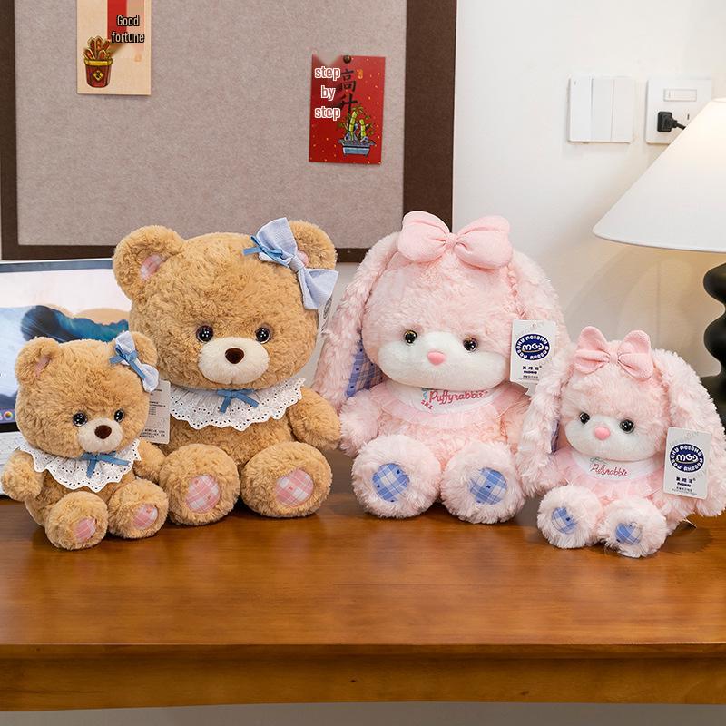 Cute Plush Cream Puff Bear & Little Rabbit Pillow Doll - Children's Birthday Gift