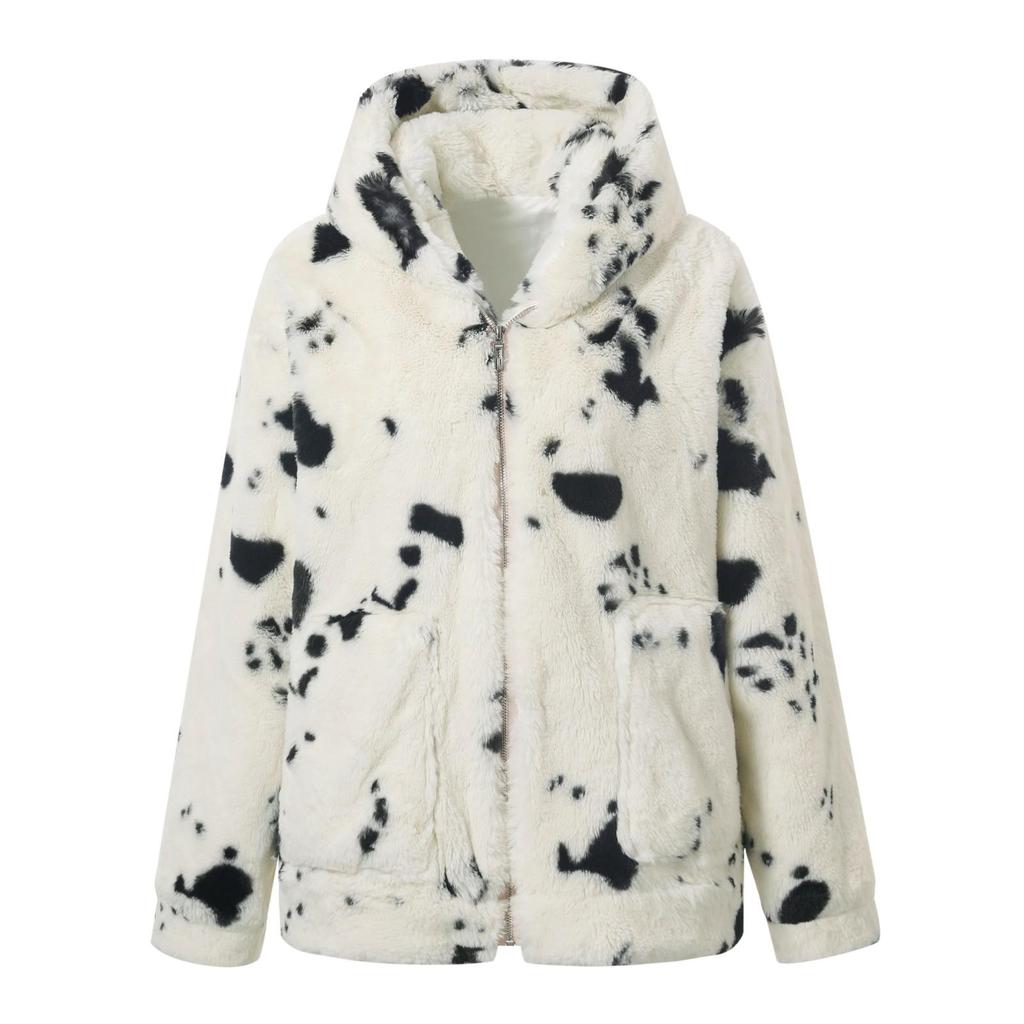 Women's Autumn/Winter Fashion Thickened Cow Hooded Zip Fleece Coat