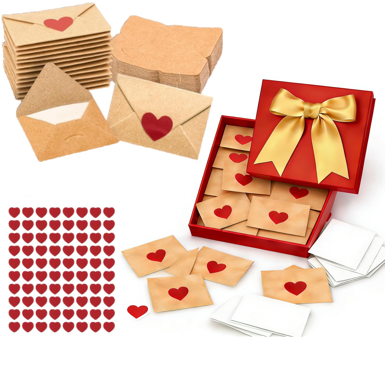 60 Stuks Mini Liefdesbrief Kit Mini Blanco Kaarten met Enveloppen Doe-het-zelf Liefdesbrief Doos Set voor Valentijnsdag Jubileum Bruiloft Verjaardagscadeau