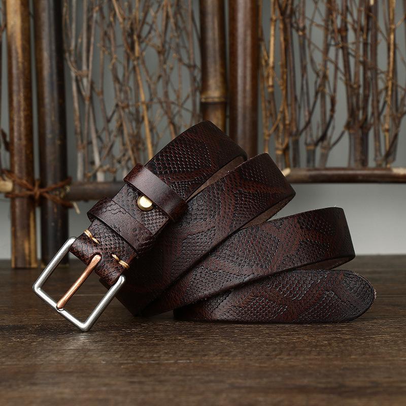 Trend Retro Fashion Snake Pattern Belt Women'S Leather Pin Buckle First Layer Cowhide Steel Buckle Jeans Belt