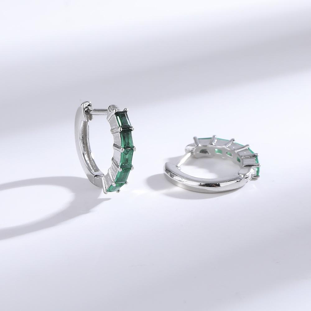 Female French Emerald Crystal Simple Square Zircon Earrings Niche Design High-End Earrings Ear Buckles