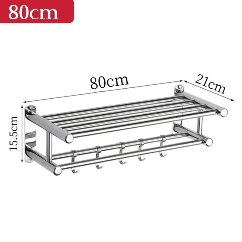 Stainless Steel Towel Rack No Drill Damage Free Storage with Adjustable Hooks for Rental House Bathroom