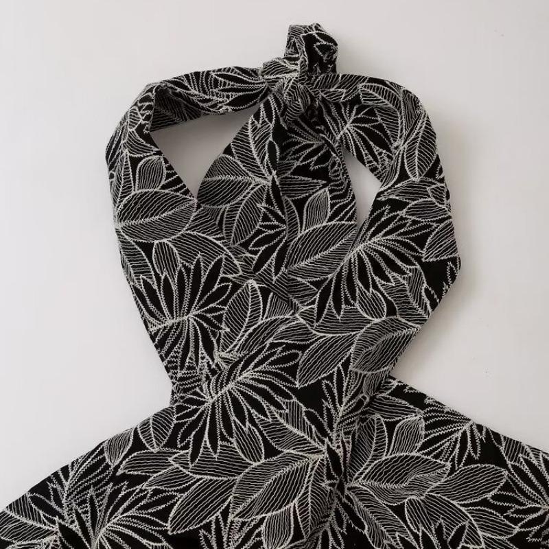 European & American Trendy Summer Leaf Embroidery Midi Dress for Women