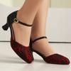Women's Medium Heels D'Orsay Shoes Summer 2025 Fashion Lace Strap Black Red Short Heeled Party Wedding Shoes Female Big Size 48